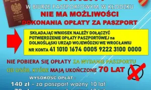 Informacja o tym, ile kosztuje wyrobienie paszportu w Kłodzku. Opłata 140 zł za paszport 10-letni, 70 zł dla osób z 50% ulgą.