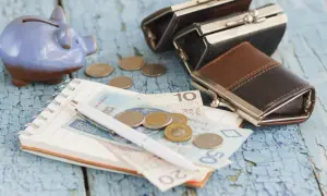 Świnka-skarbonka, portmonetki, notatnik z pieniędzmi i monetami. Zastanawiasz się, ile wynosi zasiłek dla bezrobotnych?