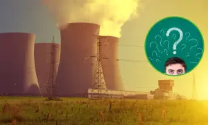 Lewica a transformacja energetyczna: czy poparcie dla elektrowni jądrowych jest odpowiedzią? W tle chłodnie kominowe.