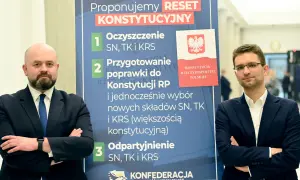 Konfederacja prezentuje "Reset Konstytucyjny", proponując zmiany w SN, TK i KRS. Ich stosunek do praworządności i wyroków trybunału jest kluczowy.
