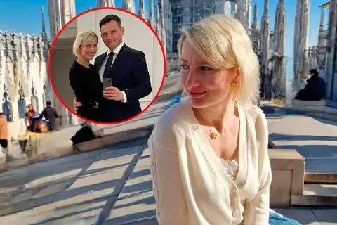 Sławomir Mentzen i jego żona na tle katedry.