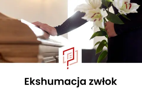 Dłoń na trumnie, bukiet lilii obok. Symboliczne ujęcie przed ekshumacją zwłok.
