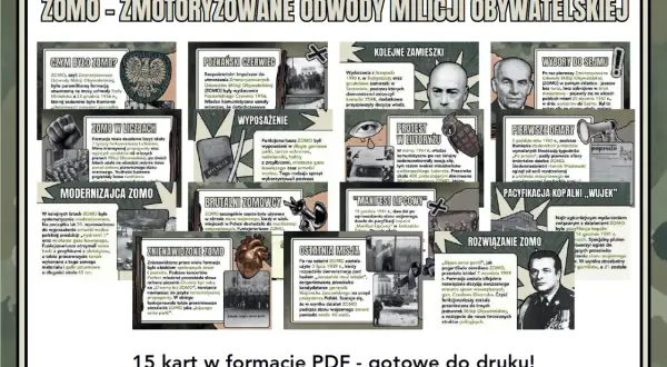 ZOMO - Zmotoryzowane Odwody Milicji Obywatelskiej. Obraz przedstawia historię tej formacji, jej wyposażenie i kluczowe wydarzenia.