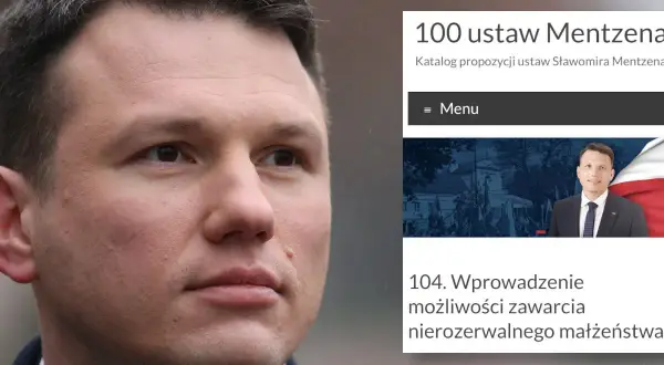 Sławomir Mentzen 100 ustaw podatkowych: katalog propozycji, w tym propozycja nr 104 dotycząca nierozerwalnego małżeństwa.