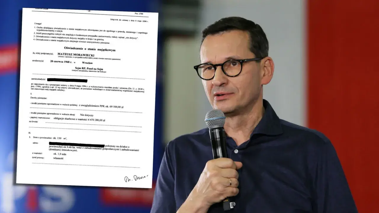 Oświadczenie o stanie majątkowym Mateusza Morawieckiego, zawierające informacje o jego majątku, w tym nieruchomościach i zasobach pieniężnych.