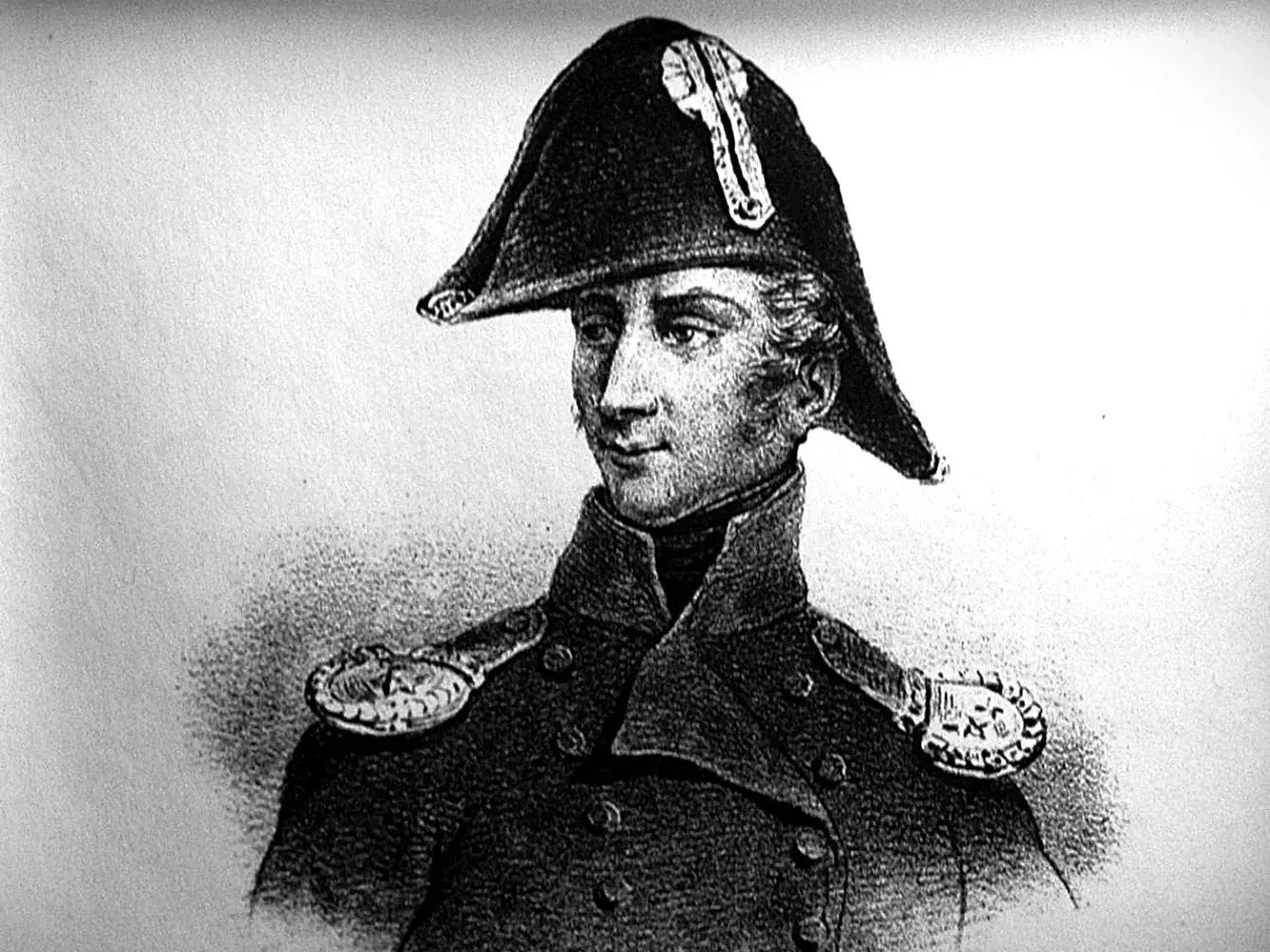 Portret Piotra Wysockiego w mundurze wojskowym i charakterystycznym nakryciu głowy.