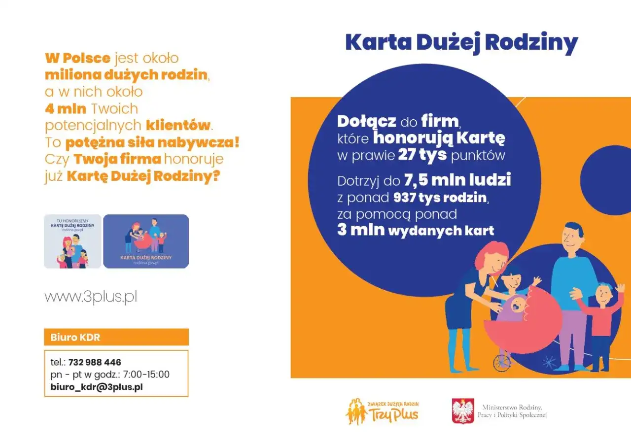 Karta Dużej Rodziny: lista zniżek dla milionów rodzin. Dołącz do firm honorujących kartę i dotrzyj do 7,5 mln ludzi.