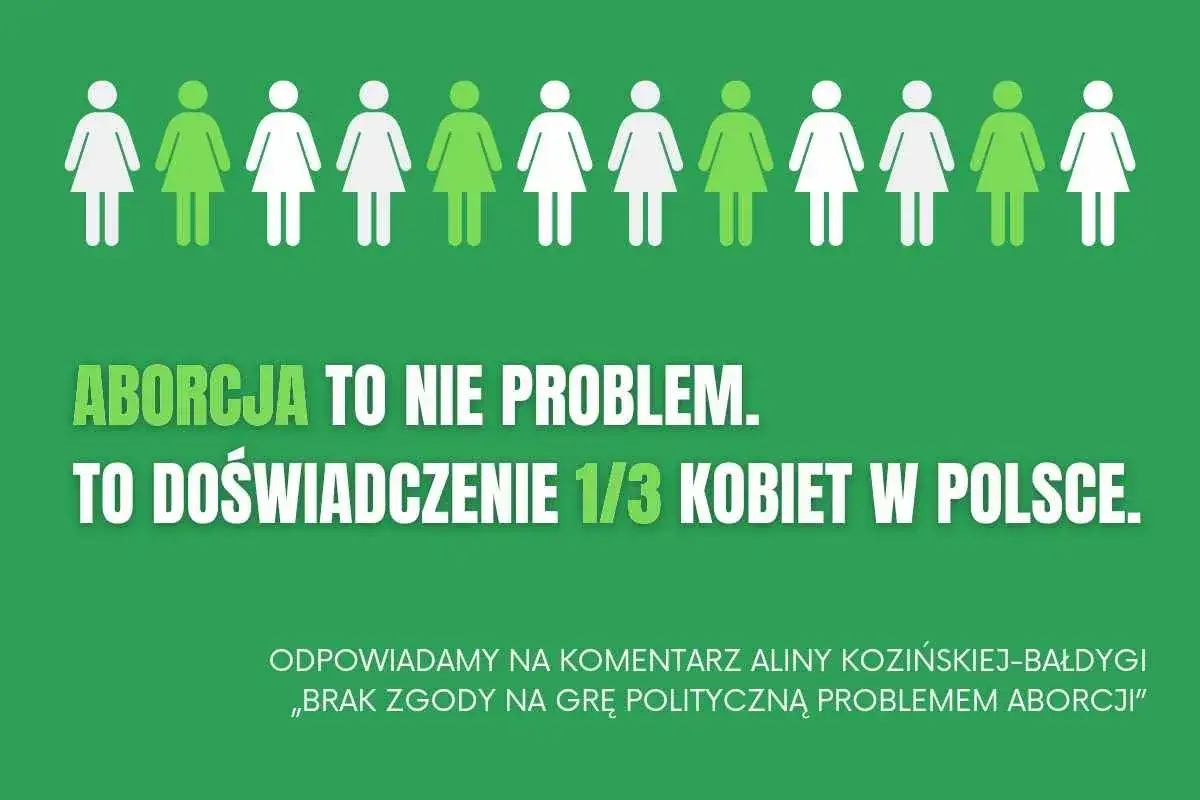 Aborcja w Polsce to doświadczenie 1/3 kobiet. Grafika przedstawia rząd postaci symbolizujących kobiety.