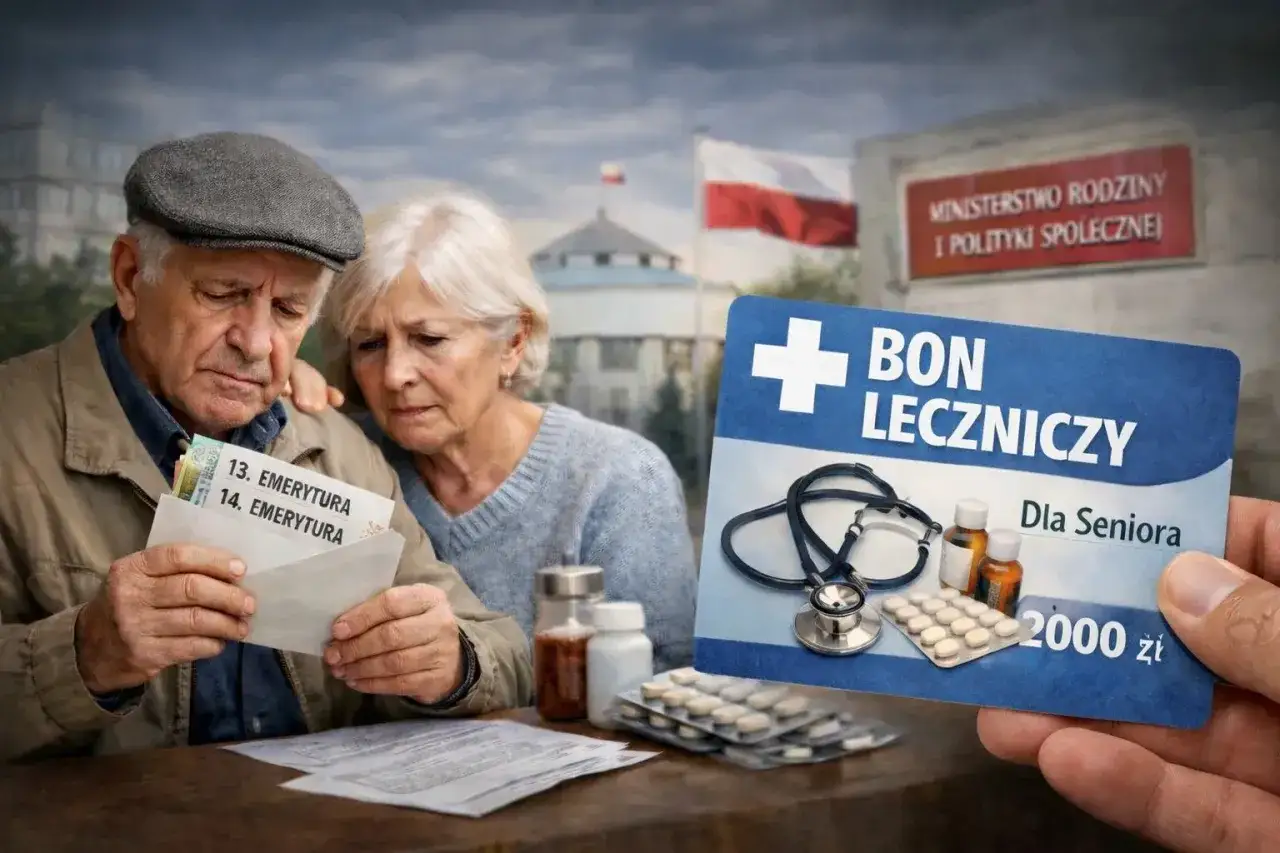 Zmartwieni seniorzy patrzą na kopertę z dopiskiem