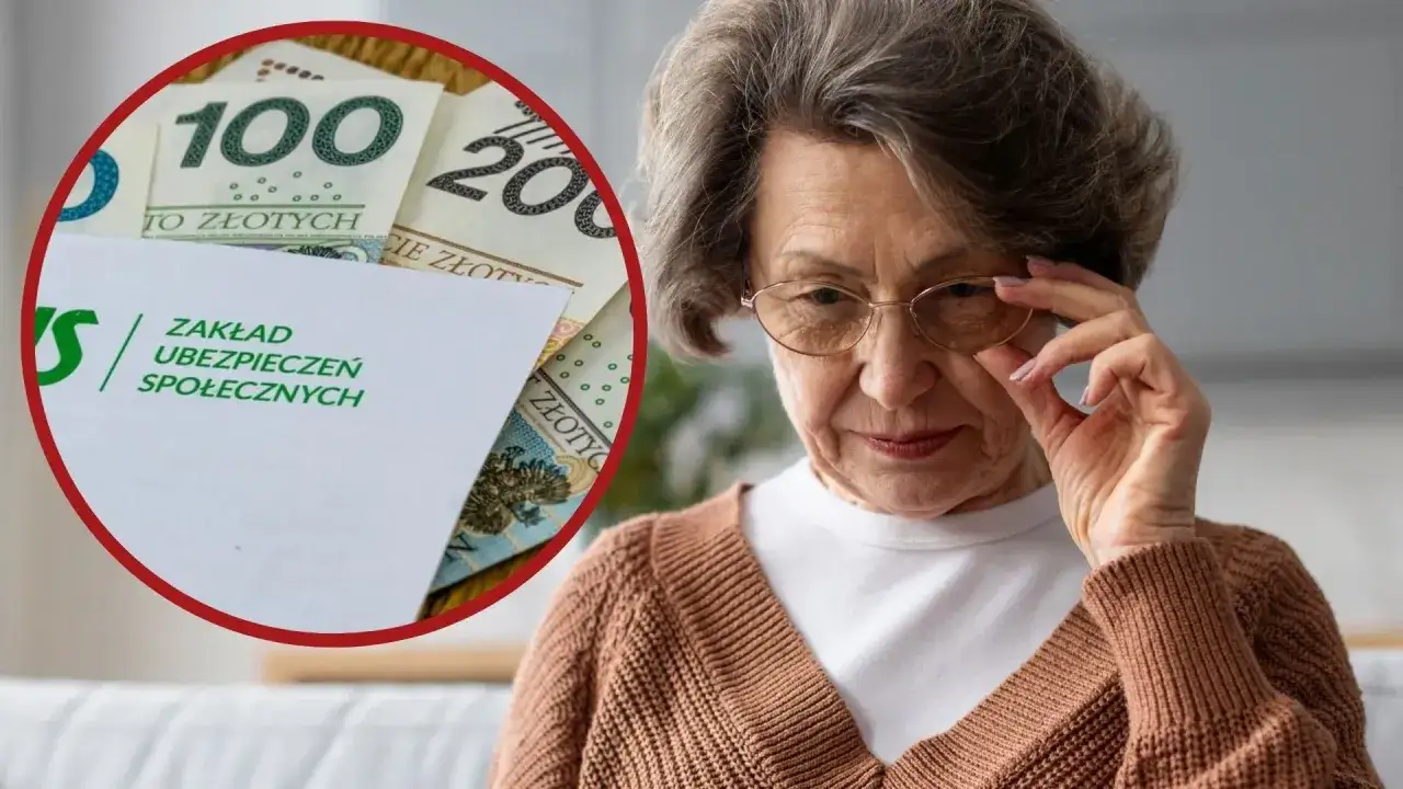 Starsza pani z okularami, obok koperta ZUS i banknoty. Czerwcowe emerytury budzą nadzieję na spokojną starość.