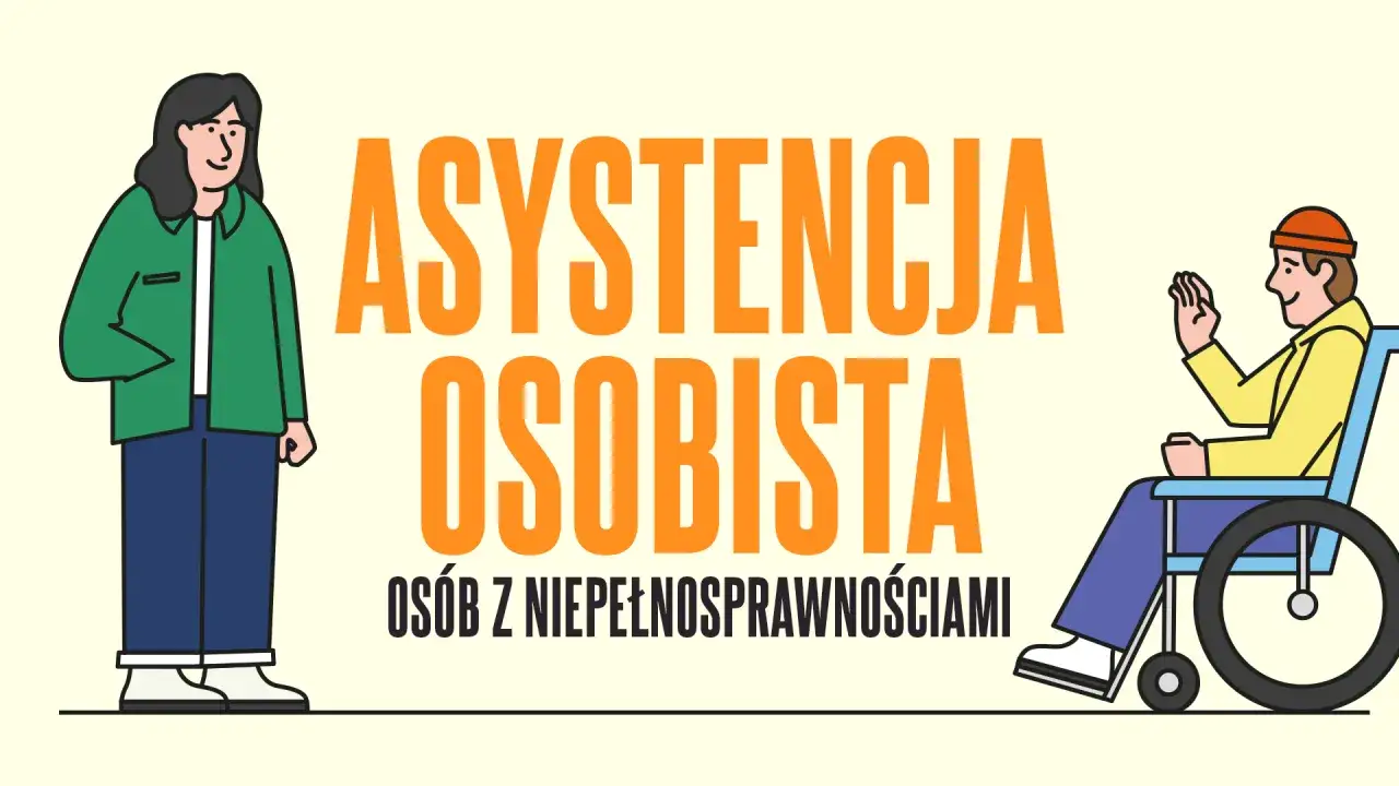 Ustawa o asystencji osobistej: założenia projektu Polska 2050. Ilustracja przedstawia osobę stojącą i osobę na wózku inwalidzkim.