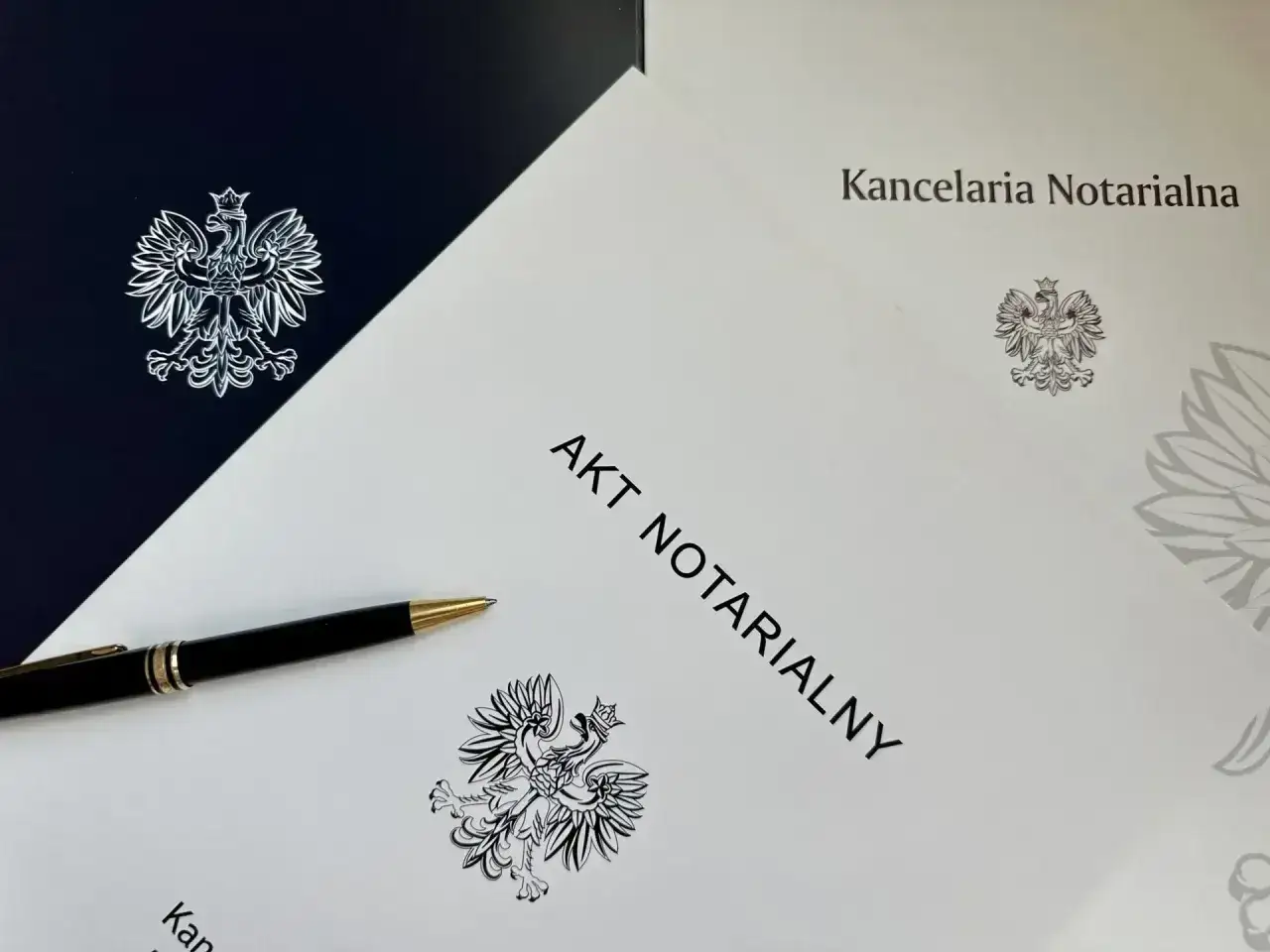 Akt notarialny, gotowy do podpisania. Długopis czeka, by sfinalizować darowiznę.
