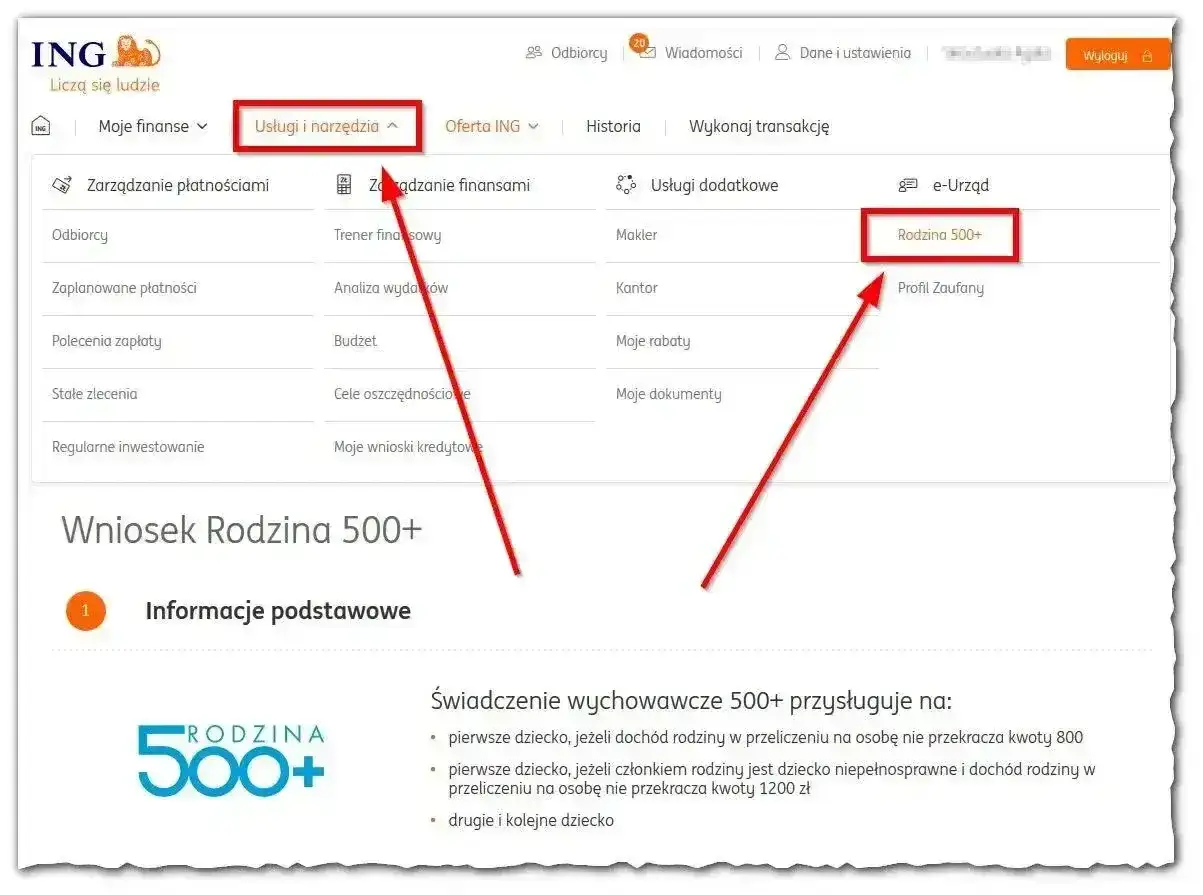 Wniosek Rodzina 500+ w ING. Kliknij 