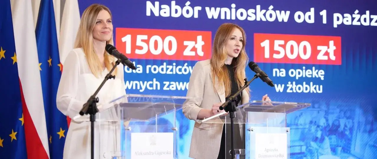 Agnieszka Dziemianowicz-Bąk w Ministerstwie Pracy ogłasza ważne decyzje dotyczące 1500 zł na opiekę w żłobku.