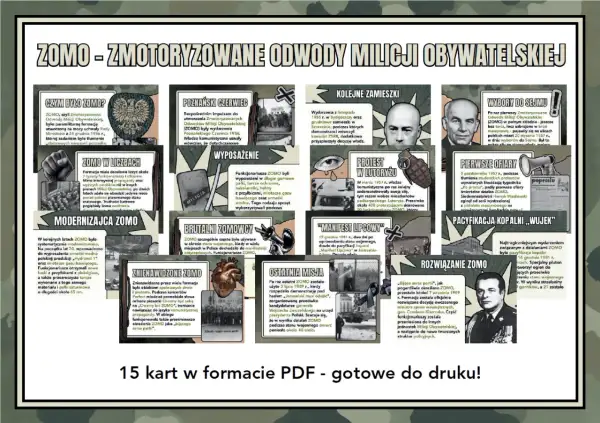 ZOMO - Zmotoryzowane Odwody Milicji Obywatelskiej. Obraz przedstawia historię tej formacji, jej wyposażenie i kluczowe wydarzenia.