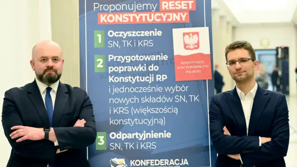 Konfederacja prezentuje "Reset Konstytucyjny", proponując zmiany w SN, TK i KRS. Ich stosunek do praworządności i wyroków trybunału jest kluczowy.